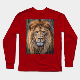 Majestic Mane: Hyperrealistic Oil Painting of a Zoo Lion Long Sleeve T-Shirt